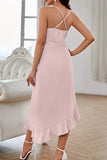 Lutaotie Sweet Elegant Solid Flounce V Neck Sling Dress Dresses