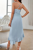 Lutaotie Sweet Elegant Solid Flounce V Neck Sling Dress Dresses