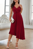 Lutaotie Sweet Elegant Solid Flounce V Neck Sling Dress Dresses