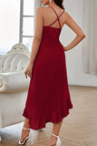 Lutaotie Sweet Elegant Solid Flounce V Neck Sling Dress Dresses