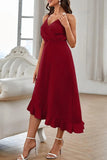 Lutaotie Sweet Elegant Solid Flounce V Neck Sling Dress Dresses