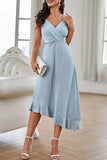 Lutaotie Sweet Elegant Solid Flounce V Neck Sling Dress Dresses