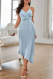 Lutaotie Sweet Elegant Solid Flounce V Neck Sling Dress Dresses