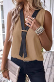 Lutaotie Casual Simplicity Solid Patchwork V Neck Tops