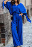 Lutaotie Casual Simplicity Solid With Bow V Neck Loose Jumpsuits