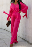 Lutaotie Casual Simplicity Solid With Bow V Neck Loose Jumpsuits