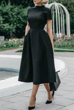 Lutaotie Celebrities Elegant Solid Solid Color O Neck Waist Skirt Dresses(4 Colors)