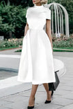 Lutaotie Celebrities Elegant Solid Solid Color O Neck Waist Skirt Dresses(4 Colors)