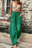 Lutaotie Casual Daily Solid Pocket Loose High Waist Harlan Solid Color Bottoms