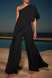 Lutaotie Casual Simplicity Solid Solid Color Oblique Collar Regular Jumpsuits