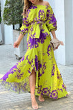 Lutaotie Elegant Floral Patchwork With Bow Oblique Collar Irregular Dress Dresses