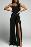 Lutaotie Celebrities Simplicity Solid Slit Solid Color Square Collar Regular Jumpsuits