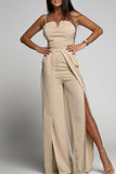 Lutaotie Celebrities Simplicity Solid Slit Solid Color Square Collar Regular Jumpsuits