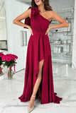 Lutaotie Elegant Formal Solid Backless Oblique Collar Evening Dress Dresses