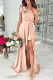 Lutaotie Elegant Formal Solid Backless Oblique Collar Evening Dress Dresses