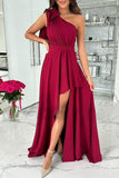 Lutaotie Elegant Formal Solid Backless Oblique Collar Evening Dress Dresses