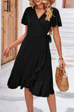 Lutaotie Elegant Simplicity Solid Frenulum Asymmetrical V Neck Irregular Dress Dresses