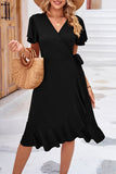 Lutaotie Elegant Simplicity Solid Frenulum Asymmetrical V Neck Irregular Dress Dresses