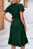 Lutaotie Elegant Simplicity Solid Frenulum Asymmetrical V Neck Irregular Dress Dresses