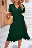 Lutaotie Elegant Simplicity Solid Frenulum Asymmetrical V Neck Irregular Dress Dresses