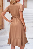 Lutaotie Elegant Simplicity Solid Frenulum Asymmetrical V Neck Irregular Dress Dresses