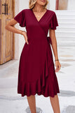 Lutaotie Elegant Simplicity Solid Frenulum Asymmetrical V Neck Irregular Dress Dresses