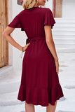 Lutaotie Elegant Simplicity Solid Frenulum Asymmetrical V Neck Irregular Dress Dresses