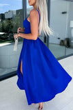 Lutaotie Sexy Celebrities Solid Hollowed Out Pocket Slit V Neck Evening Dress Dresses