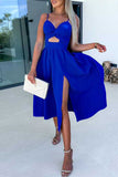 Lutaotie Sexy Celebrities Solid Hollowed Out Pocket Slit V Neck Evening Dress Dresses