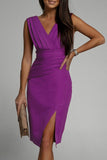 Lutaotie Celebrities Elegant Solid Slit Fold V Neck Evening Dress Dresses(4 Colors)