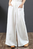 Lutaotie Casual Daily Solid Pocket Loose High Waist Wide Leg Solid Color Bottoms