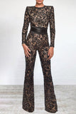 Lutaotie Celebrities Elegant Solid Lace Patchwork With Belt O Neck Regular Jumpsuits