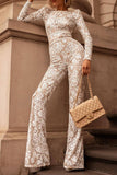 Lutaotie Celebrities Elegant Solid Lace Patchwork With Belt O Neck Regular Jumpsuits