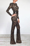 Lutaotie Celebrities Elegant Solid Lace Patchwork With Belt O Neck Regular Jumpsuits