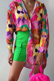 Lutaotie Street College Geometric Patchwork Shirt Collar Blouses