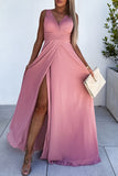 Lutaotie Celebrities Elegant Solid Slit Fold V Neck Irregular Dress Dresses