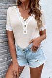 Lutaotie Casual Work Solid Lace Contrast V Neck T-Shirts