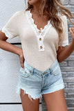 Lutaotie Casual Work Solid Lace Contrast V Neck T-Shirts