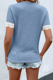 Lutaotie Casual Work Solid Lace Contrast V Neck T-Shirts