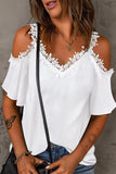 Lutaotie Casual Simplicity Solid Lace Hollowed Out V Neck Tops