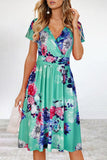 Lutaotie Elegant College Floral Patchwork V Neck A Line Dresses