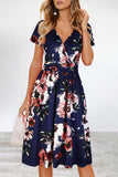 Lutaotie Elegant College Floral Patchwork V Neck A Line Dresses