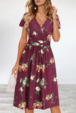 Lutaotie Elegant College Floral Patchwork V Neck A Line Dresses