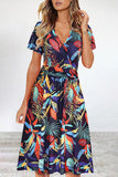 Lutaotie Elegant College Floral Patchwork V Neck A Line Dresses