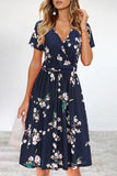 Lutaotie Elegant College Floral Patchwork V Neck A Line Dresses