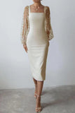 Lutaotie Elegant Solid Embroidered Square Collar Wrapped Skirt Dresses