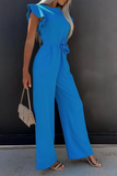 Lutaotie Casual Solid Flounce O Neck Straight Jumpsuits