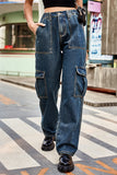 Lutaotie Casual Street Solid Pocket Loose Denim Jeans