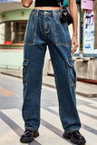 Lutaotie Casual Street Solid Pocket Loose Denim Jeans