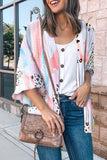 Lutaotie Casual Vacation Print Patchwork Cardigan Collar Tops